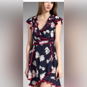 Nanette Lepore Navy and Cream Bow Midi Dress